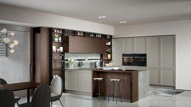 CUCINA CON PENISOLA+PIANO SNACK CON AMPIE COLONNE