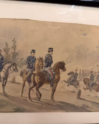Acquerello Militare Ottocento -Scena di Cavalleria