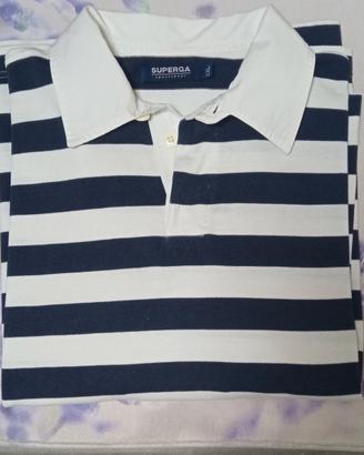 Polo uomo blu e bianco Superga, cotone 100%