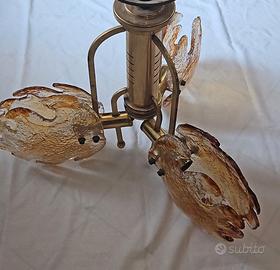 Lampadario  vetro ambra e ottone