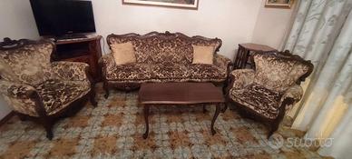 divano tre posti legno stoffa con poltrone