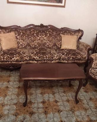 divano tre posti legno stoffa con poltrone