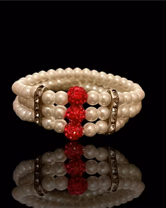 Bracciale 3Fili Perle, Punto Luce e Sferoidi Rossi