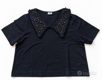 Pimkie T-shirt nera S over colletto gioiello