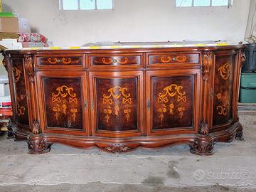 MOBILE LEGNO INTARSIATO anni 50, cm. 60 x 255 x100