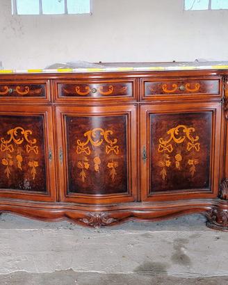 MOBILE LEGNO INTARSIATO anni 50, cm. 60 x 255 x100