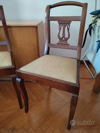 Sedie imbottite legno, decoro lira - coppia