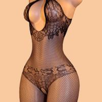 Body donna nero in rete con motivo floreale