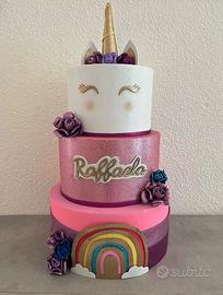 Torta scenografia unicorno arcobaleno