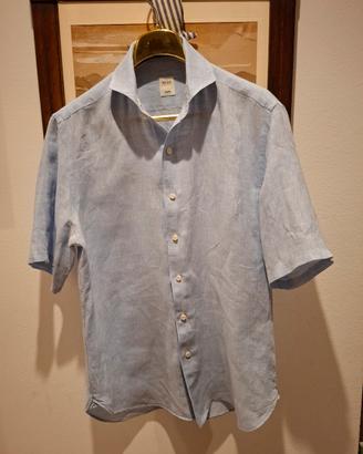 camicia uomo azzurra lino manica corta Boggi M