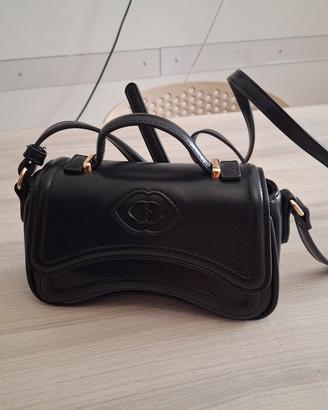 borsa nera piccola con tracolla motivi nuova