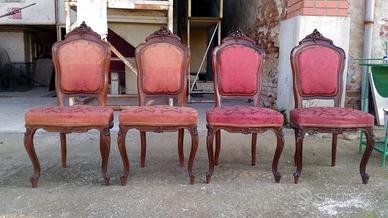 4 sedie 800 in mogano massiccio intagliato