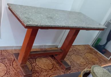 Tavolo console rustico in legno massiccio e pietra