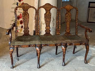 Divano intarsiato 3 posti in legno