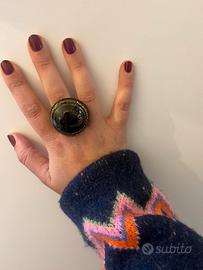 Anello statement nero e ora - nuovo con confezione