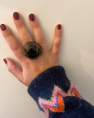 Anello statement nero e ora - nuovo con confezione