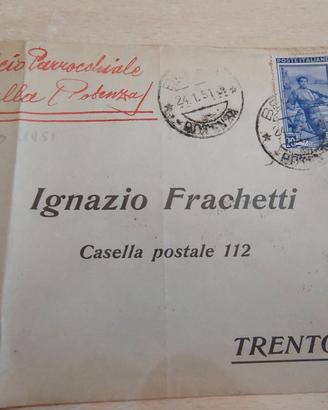 Busta 1951 Parrocchiale BELLA (PZ) per Trento - "I