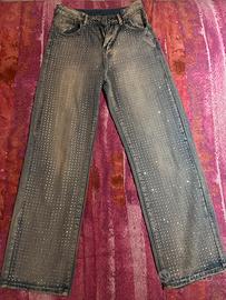 Jeans Con Brillantini Blu Luccicanti Sera Donna