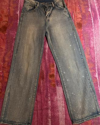 Jeans Con Brillantini Blu Luccicanti Sera Donna