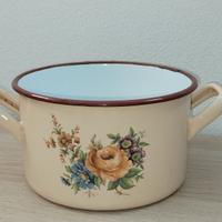 Pentola Beige decoro Fiori Smaltata Arredo Colore