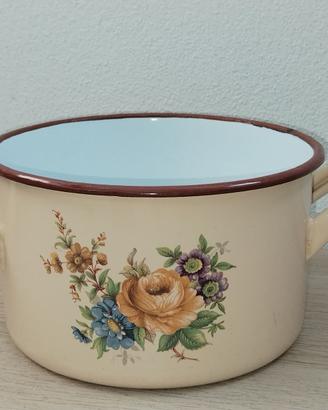 Pentola Beige decoro Fiori Smaltata Arredo Colore