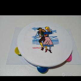 Tamburello bianco con stampa tarantella 
