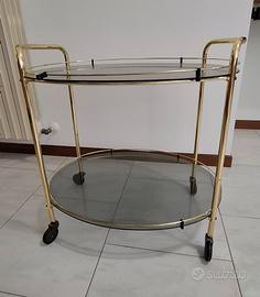 Carrello vintage in ottone dorato e vetro