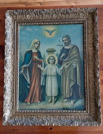 Antico quadro Sacra famiglia con cornice