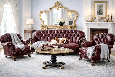 Salotto completo 3 poltrone chesterfield vintage