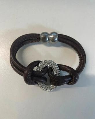 Bracciale in cuoio con strass – chiusura magnetica