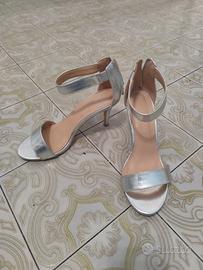 Sandali argento tacco alto con cerniera