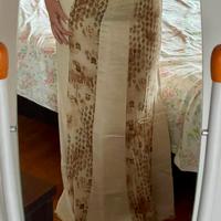 Gonna lunga beige e marrone Terranova M lino-coton