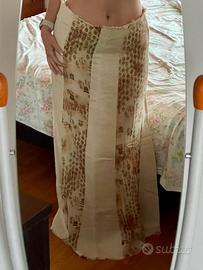 Gonna lunga beige e marrone Terranova M lino-coton