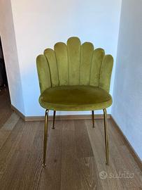 4 Sedie velluto con gambe dorate - stile vintage