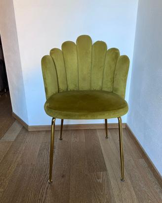 4 Sedie velluto con gambe dorate - stile vintage