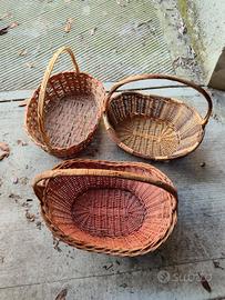 3 cestini in vimini 