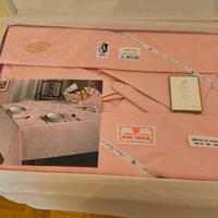 set tovaglia 12 persone rosa cotone nuovo vintage 