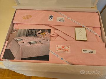 set tovaglia 12 persone rosa cotone nuovo vintage 