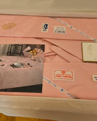 set tovaglia 12 persone rosa cotone nuovo vintage 
