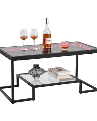 Tavolino da Caffè in Vetro e Metallo Rettangolare
