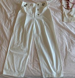 Pantaloni donna bianco panna con bottoni