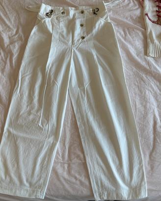 Pantaloni donna bianco panna con bottoni