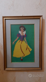 Quadro cornice legni oro biancaneve punto croce