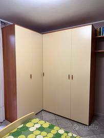 Armadio 5 ante a L + letto singolo per cameretta