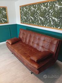 Divano letto 3 posti similpelle color cognac