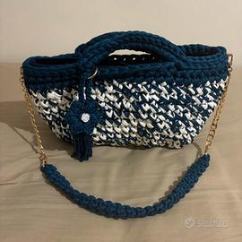Borsa artigianale La Bicolore blu e bianca