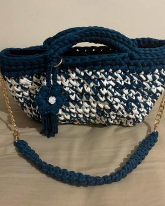 Borsa artigianale La Bicolore blu e bianca
