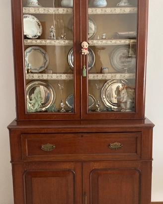 Credenza inglese 1800 a due corpi con ribalta