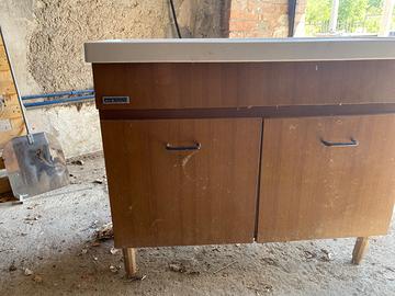 Lavandino cucina in ceramica e tek cm 100x45x85