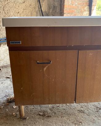 Lavandino cucina in ceramica e tek cm 100x45x85